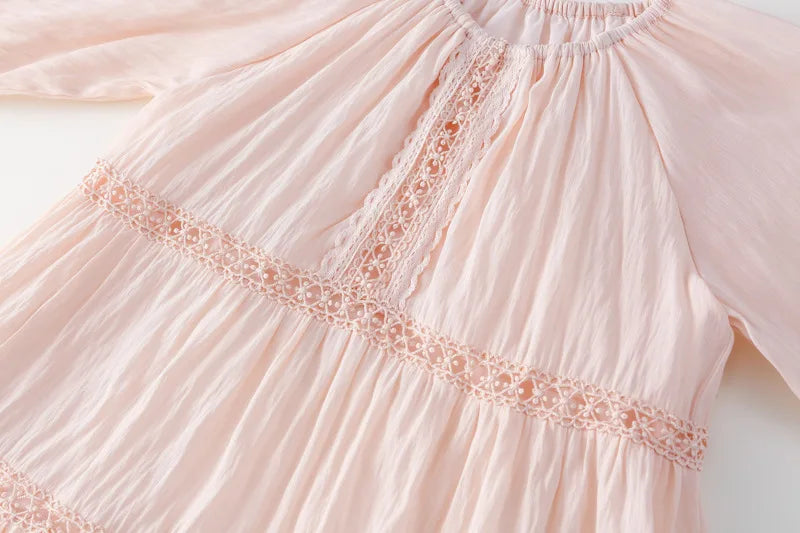 Girls Dress 2025 Spring New Elegant Lace Dress Sweet Girls Long Dress Ruffle Kids Dress For Girls