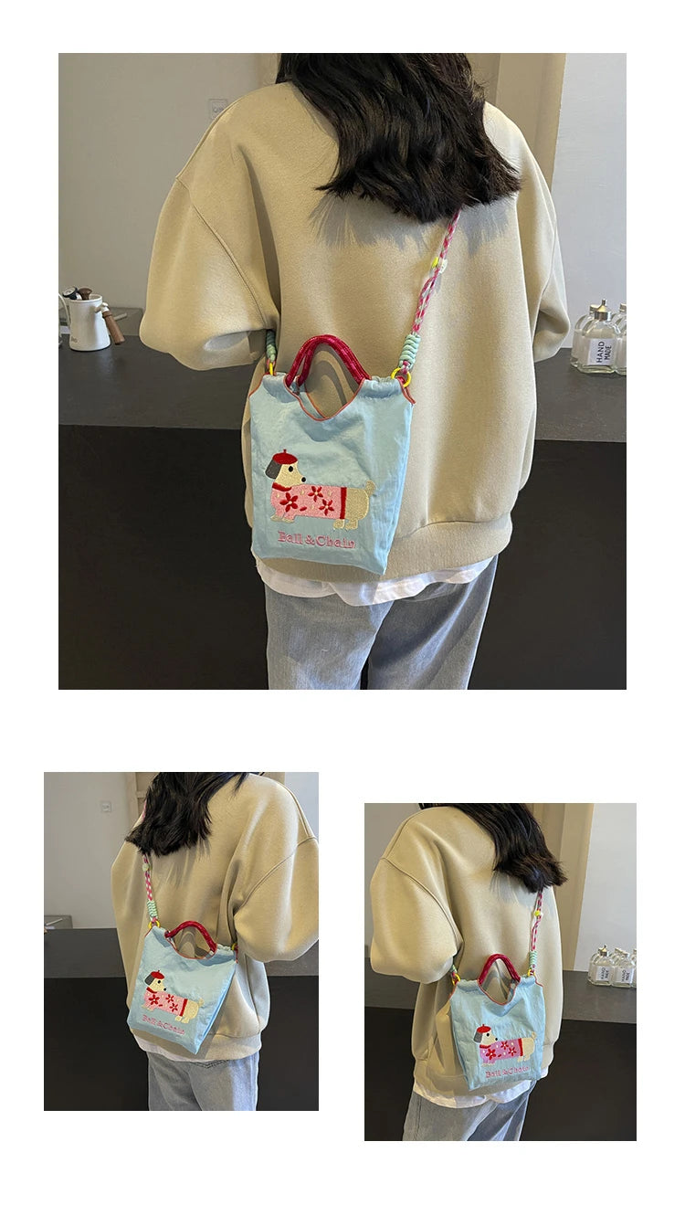 Cartoon embroidered handbag - casual and fashionable, single shoulder bag, lightweight, suitable for commuting, crossbody bag