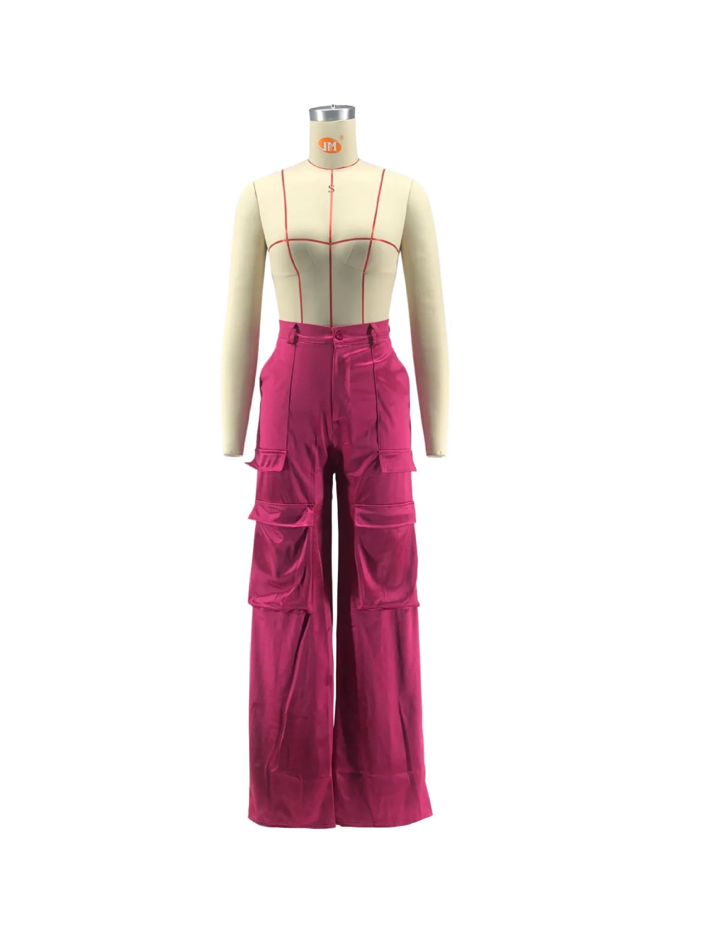 Women Pants Spring Summer Casual Satin Stretch High Waist Cargo Pants With Pocket Streetwear Solid Wide Leg Pants Flare Trouser