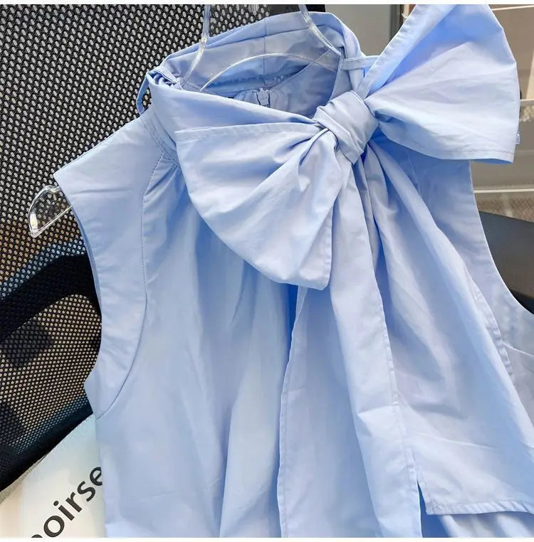 White Blouse for Women 2025 Blusas Mujer De Moda Bandage Bow Sleeveless Loose Shirts Fashion Sweet Summer Blouses Tops Female