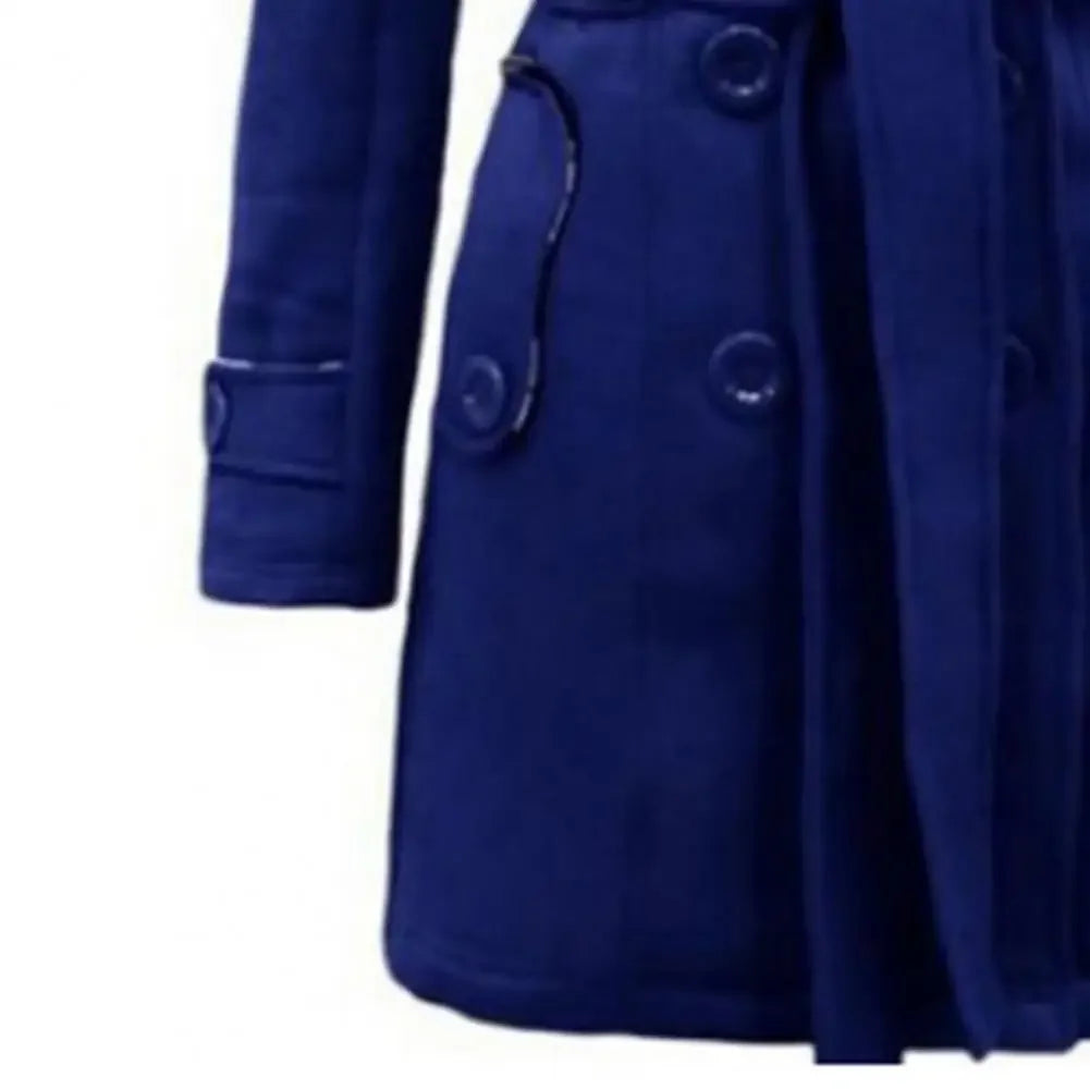 British Style Women Woolen Coat with Belt 2025 Double-Breasted Winter Coat Women's Jacket Double Neckline Plaid Hooded Overcoat