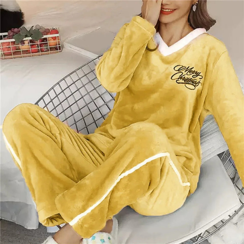 Autumn Winter Flannel Women's Pajamas Sets Polka Dots Printed Teddy Sleepwear Velvet Homewear Kawaii Girsl Pijamas Mujer Pyjama