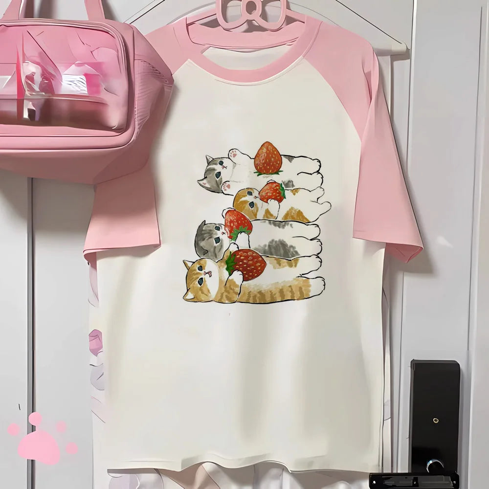 Strawberry t-shirts women printed design active wear casual wear tshirt female 2000s comic clothes