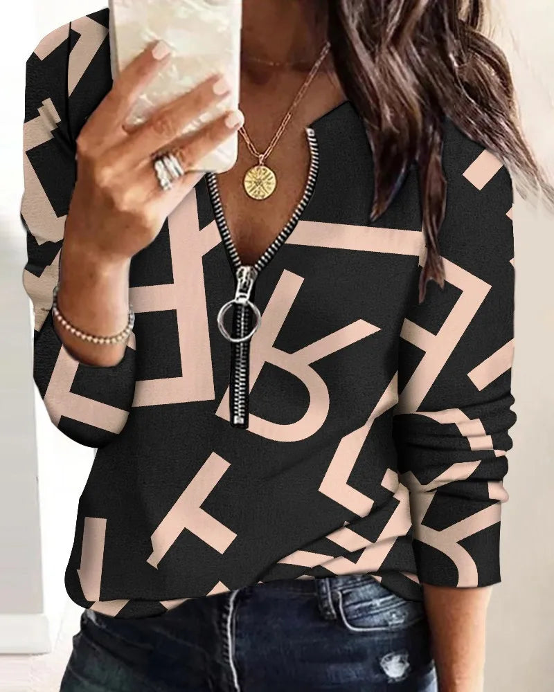 Women's Blouse Fashion Digital Printing Zipper Long-sleeved Casual Sudaderas Con Capucha Para Mujer Moletons Graphic Camisetas