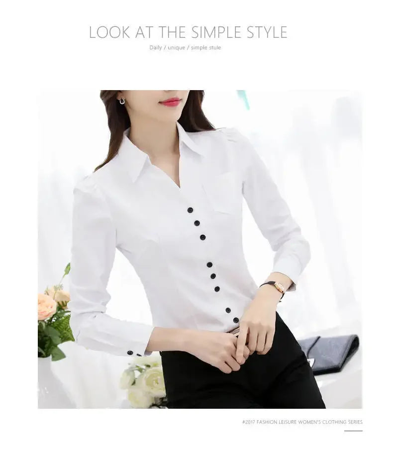 Women Blouse White Shirt Women's Long Sleeve Formal Wear Autumn Chiffon V-neck Shirt Blusas Ropa De Mujer