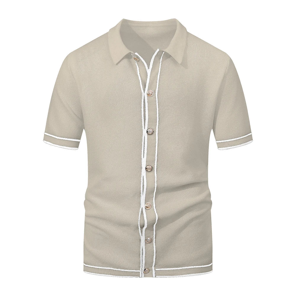 Men's Polo Shirts 2025 Summer Mens Retro Knit Lapel Striped Brand Fashion Short-Sleeved Breathable Casual Slim Tops Men US Size