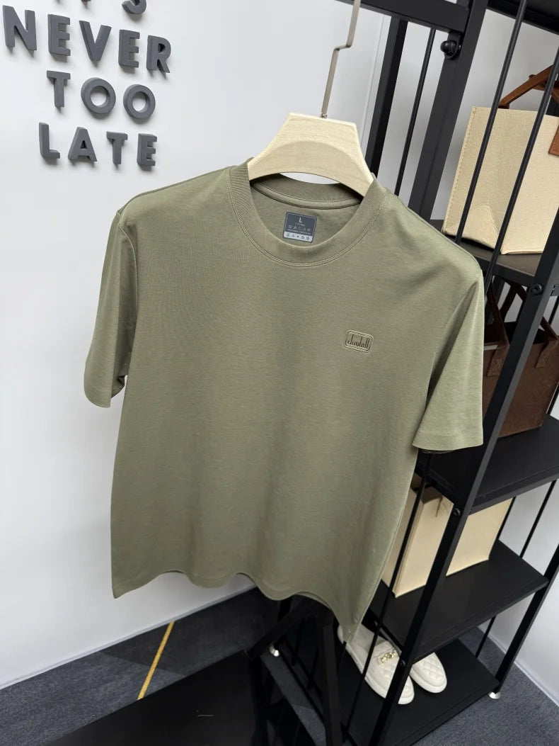 Men's short sleeved T-shirt 2025 summer hot item solid color round neck high-quality simple trendy casual base shirt for men top