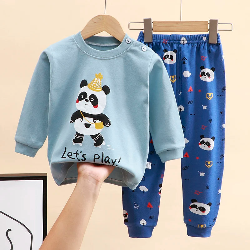 Boy Girl Pajama Set Cartoon Unicorn Long Sleeve Underwear Elastic Waist Pants Outfits for Kids Clothes Autumn Spring DS39