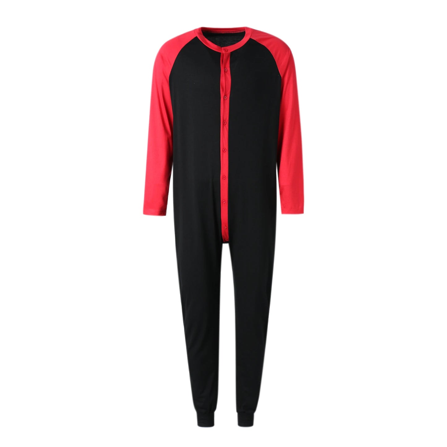 Men s Button Down s Pajama Long Sleeve Round Neck Color Block Jumpsuit Nightwear For Adults