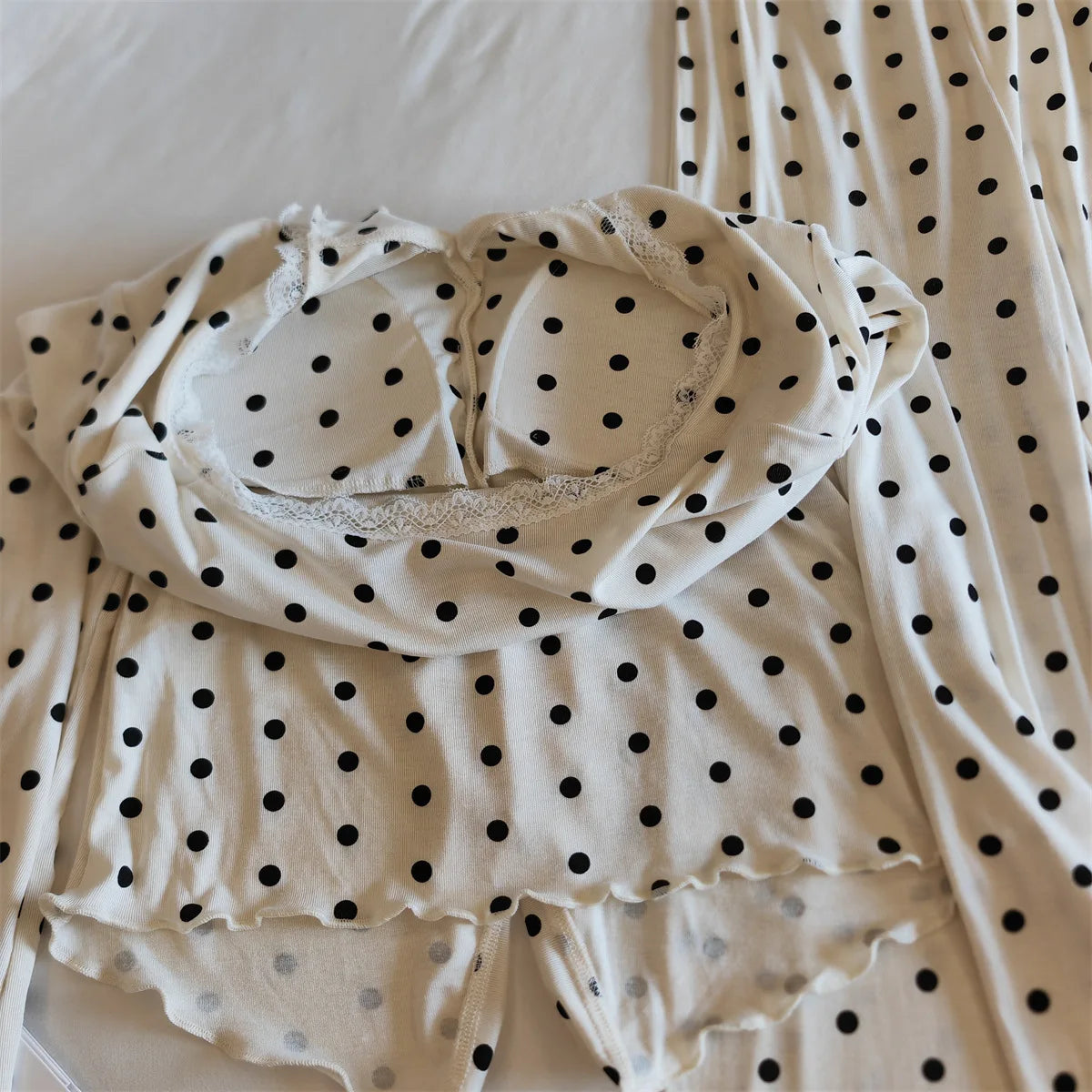 Pijama Feminina New Modal Chest Pad Set 2 Piece Woman Long Sleeve Pajama Sets Casual Korean Sleepwear Pyjamas Femme Home Wear