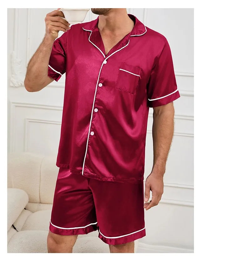 Men's Pajamas Set For Summer Short Sleeve Pocket Button Down Shirt & Shorts Pyjama Loungewear Set Sleepwear Pijama Home Clothing