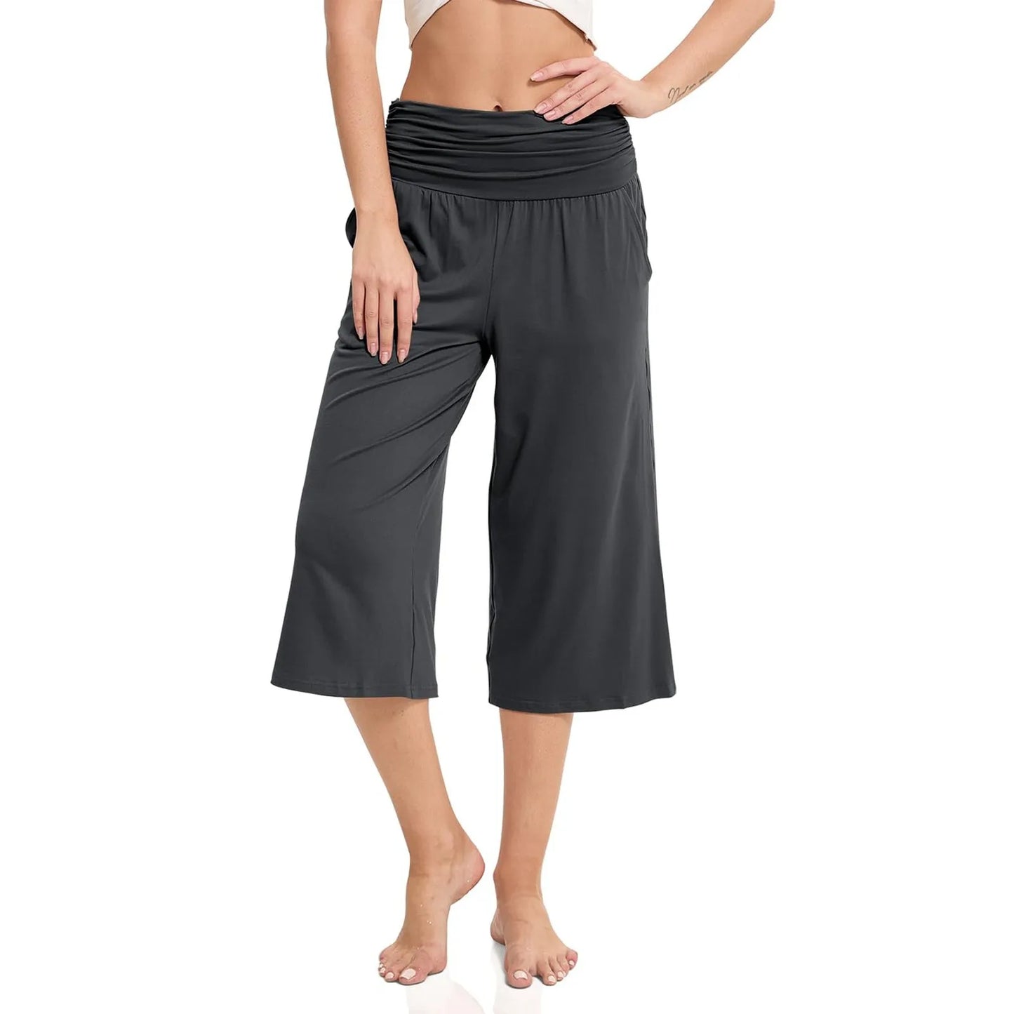 women pants summer loose cropped pants High Waist Solid Color Casual Trousers Pants With Pockets cozy breathable pantalon femme