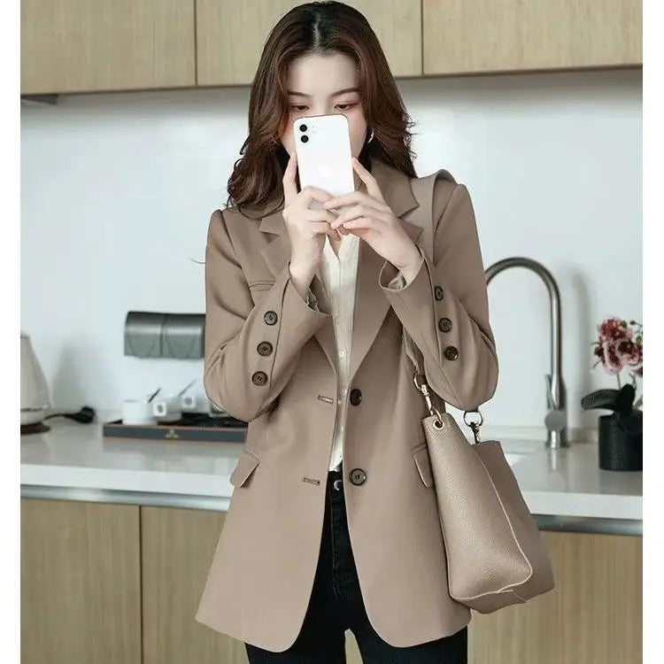 Tailored Coat Women Single Breasted Jackets Blazer Solid Long Sleeve Turn Down Collar Elegant Coats Office Lady Simple