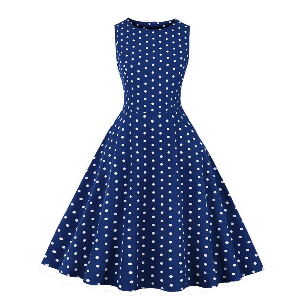 2025 New Women Party Dress Dot Print Sleeveless A Line 50s Evening Gowns Red A-line Tight Waist Prom Banquet Summer Midi Dress