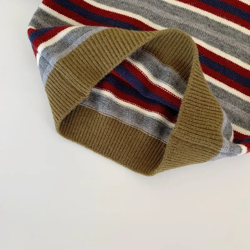 Kids Knitted Sweater 2025 Autumn Winter Wool Sweaters for Boys Striped Girls Pullovers Warm Children Cardigans Toddler Clothing