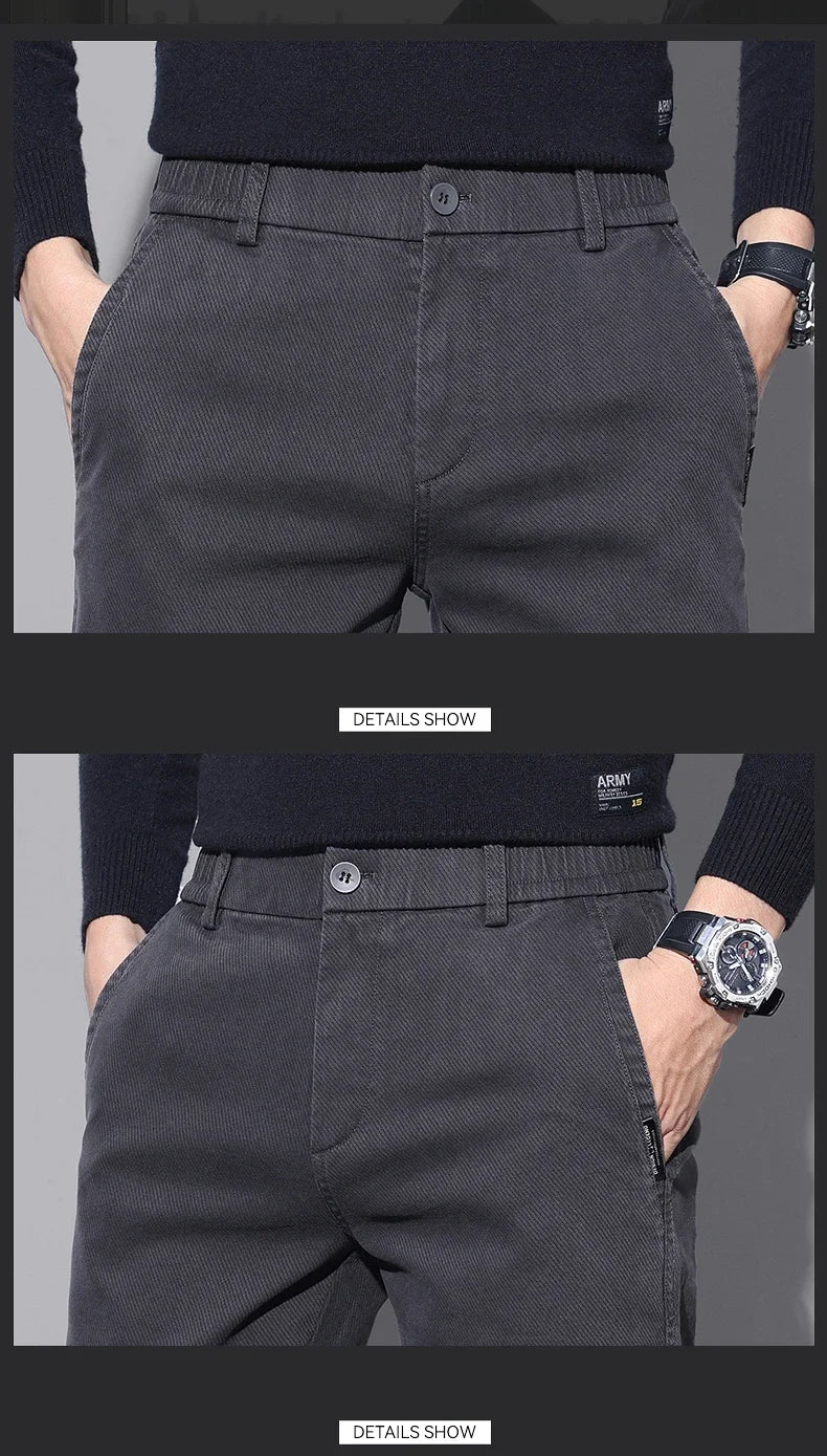 Brand Fleece Pants Forr Men Winter New Warm Cotton Elastic Waist Korean Fashion Twill Straight Plush Trousers Male