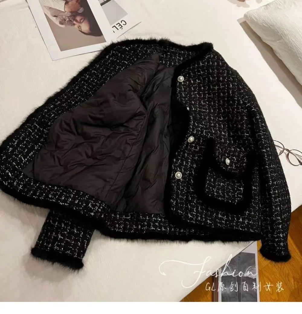 Women Coats Round Neck Full Sleeve Lamb Wool Jackets Single Breasted Slim Fit Thick Coat Open Stitch Elegant Outerwear 2024