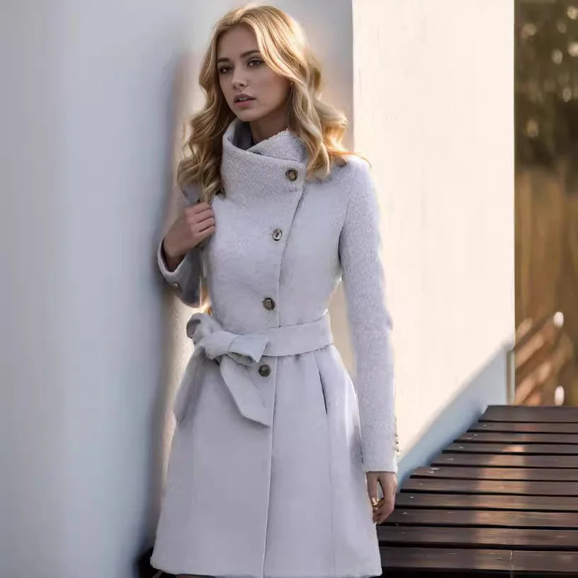 Coat Woolen Coat Women's Mid-length Single-breasted Belted Woolen Coat Women's Korean Style Winter Clothes Women