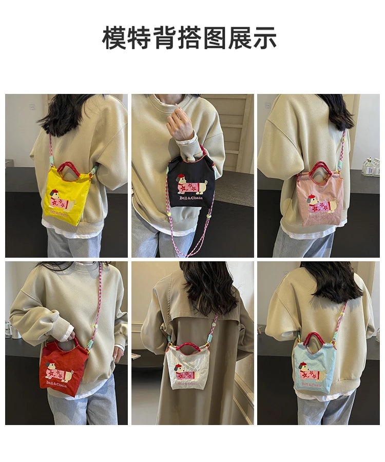 Cartoon embroidered handbag - casual and fashionable, single shoulder bag, lightweight, suitable for commuting, crossbody bag