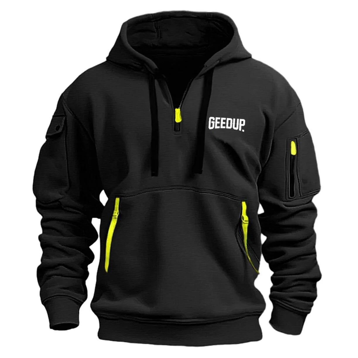 Men's fashion hoodie Spring and autumn new arm zipper multi-pocket streamer pullover men's sports casual long-sleeved hoodie