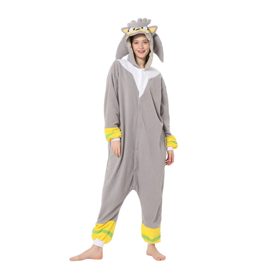 Sonic Anime Cartoon Plush Pajama Onesie Winter Flannel Adult Kids Sleepwear Warm Cosplay Bathrobe Pijama Onesies