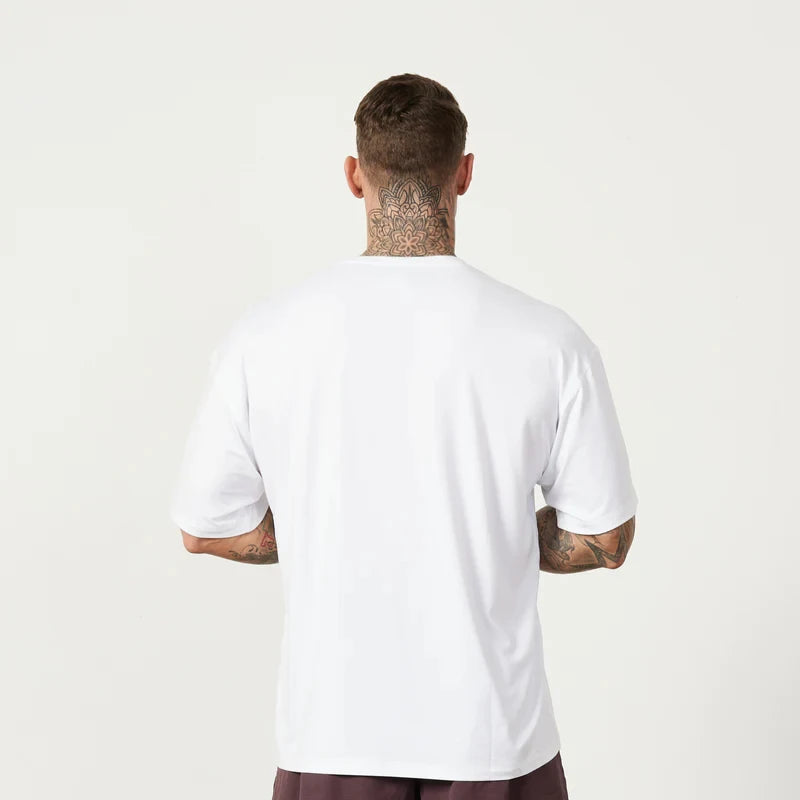 Oversized T-shirt Mens Cotton Dropped Shoulder Loose Short Sleeve Fitness T Shirt Summer Gym Bodybuilding Sports Tops Tees