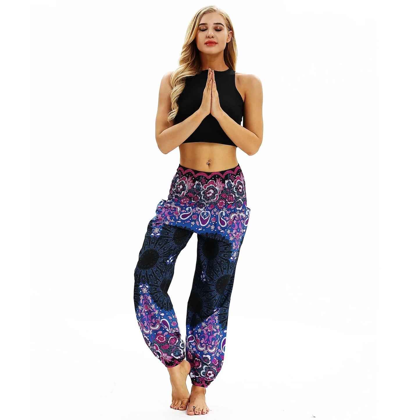 Women Yoga Pant Indian Nepal Loose Comfy Trousers Multicolor Bohemia Geometric Floral Print Wide Leg Pants Bloomers For Women
