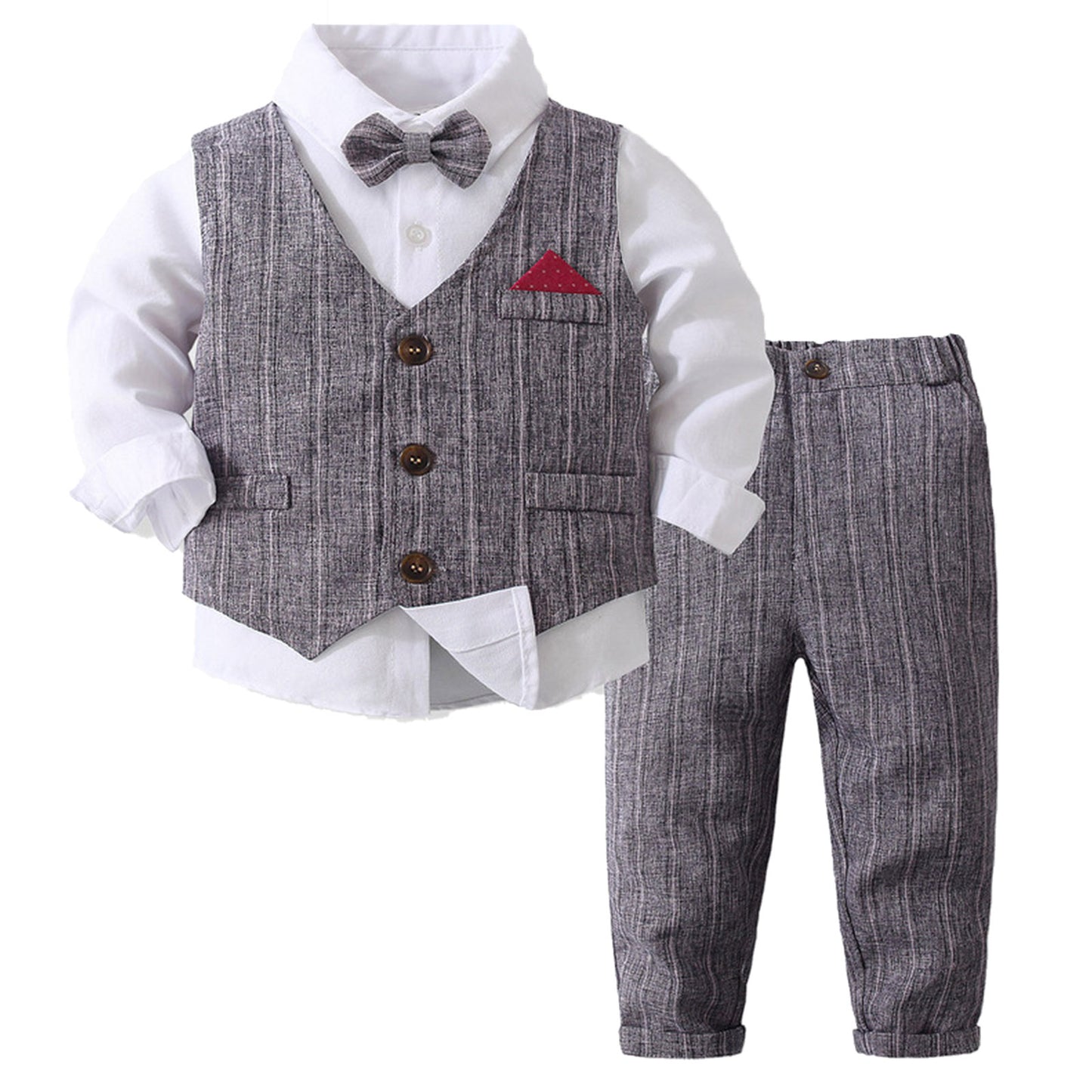 Boys Suits Gentleman Tuxedo Bow Tie Shirt Suit Vest Pants 4 Pcs Chic Toddler Baby Clothes Gentleman Outfit for Baptism Birthday