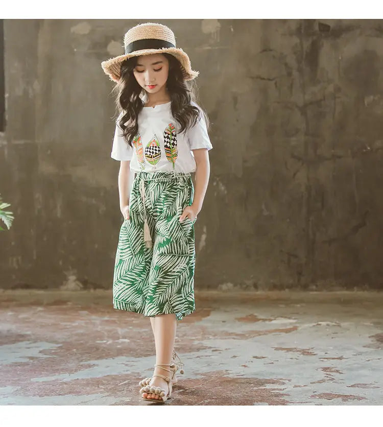 Summer 2025 Baby Girls Clothes Sets Outfits Kids Clothes Short Sleeve+Pants Children Clothing Set 6 10 11 12Y Kids Clothes Girls