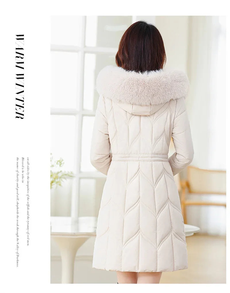 Women Down Cotton Jacket 2025 Mid Long Warm Ladies Outerwear Slim High-End Loose Women Winter Parka Coat Female Cotton Clothes