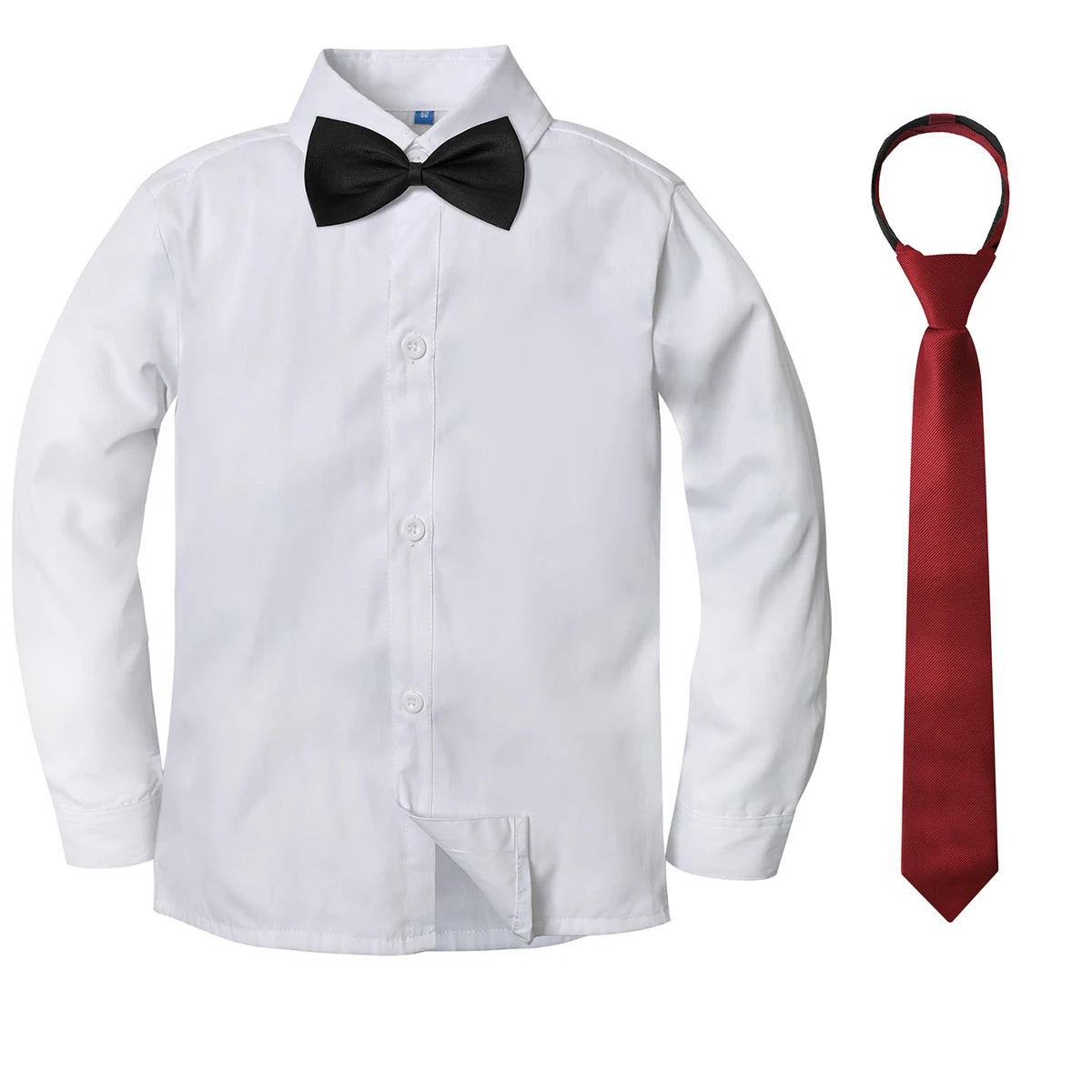 Boys Dress Shirt Kids School Uniform Long Sleeve with Bowtie Formal Gentleman Gift Perform Ceremony Clothes White 6 to 14 years
