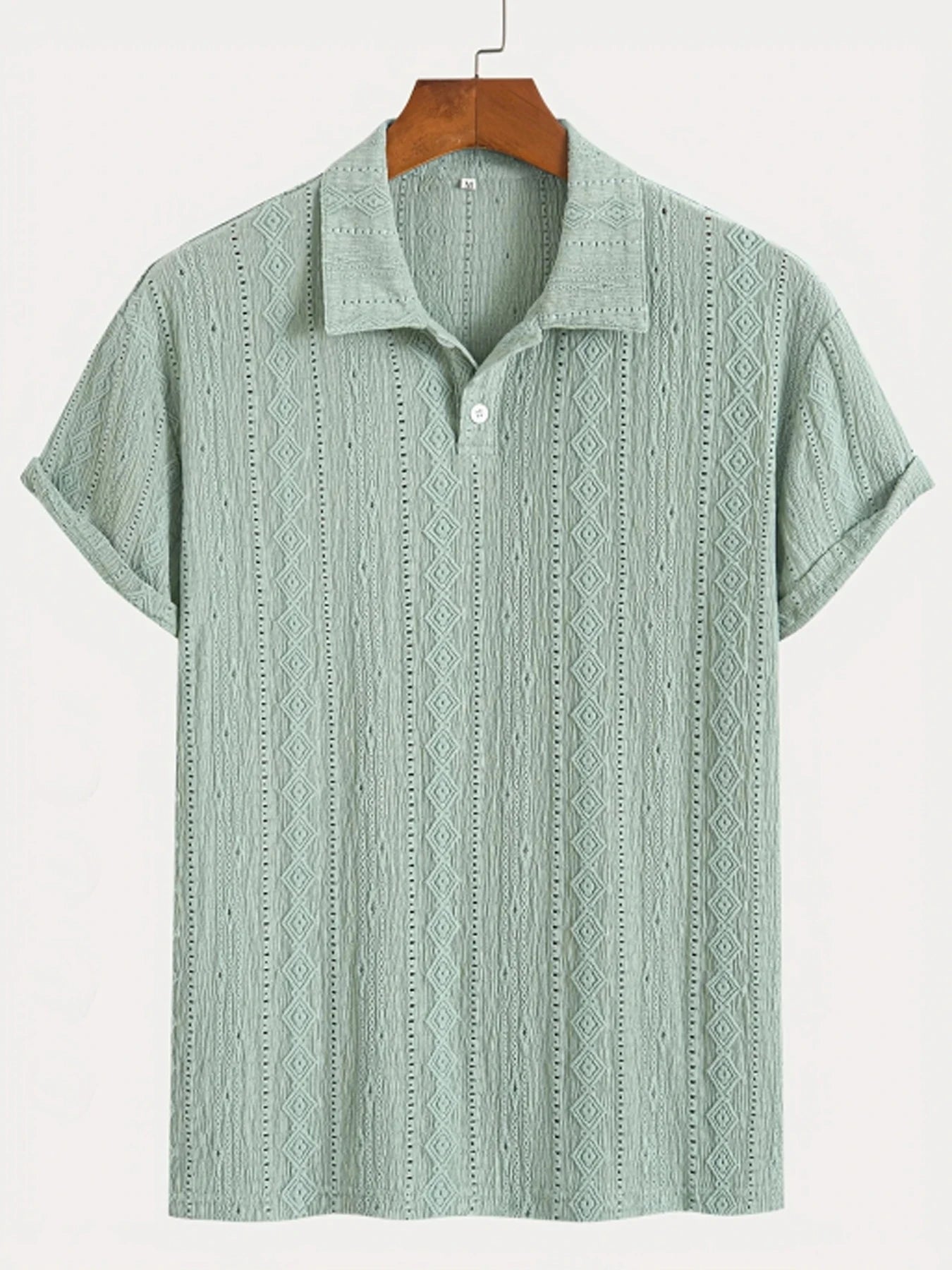 New Polo Shirts For Men Streetwear Solid Color Jacquard Textured Half Buttoned Short Sleeves T-shirt Men's Basic Tops