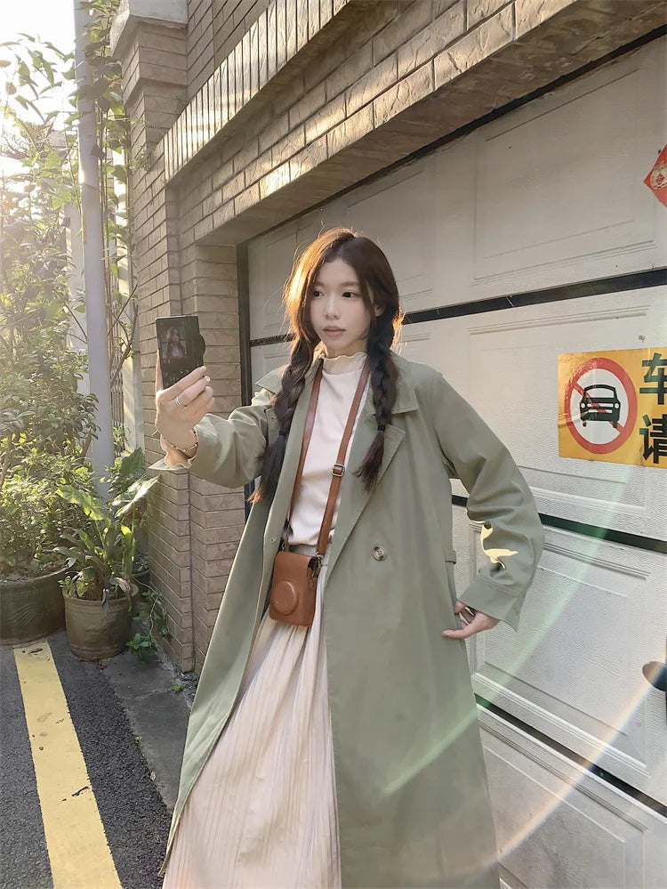 2025 Women's Coat Plus Size Mid-Length Jacket British Style Fashionable Temperament Spring Autumn Arrival Windbreaker Outerwear