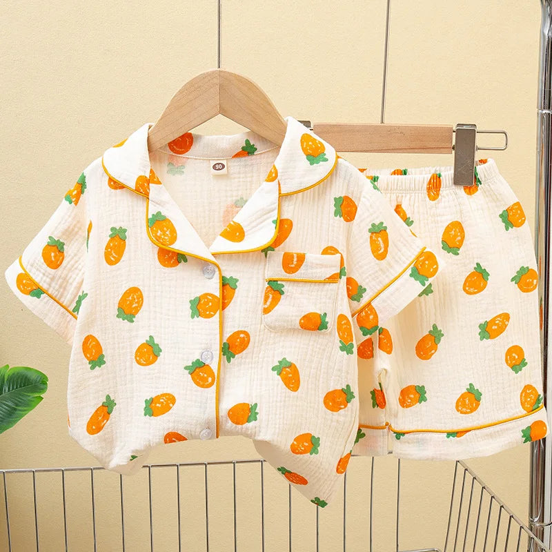 Boys Girls Pajama Baby Capris Suit Clothes SummerThin Cotton Short Sleeve Homewear Children Family Outfits Tops+Pants 2PC 2-10T