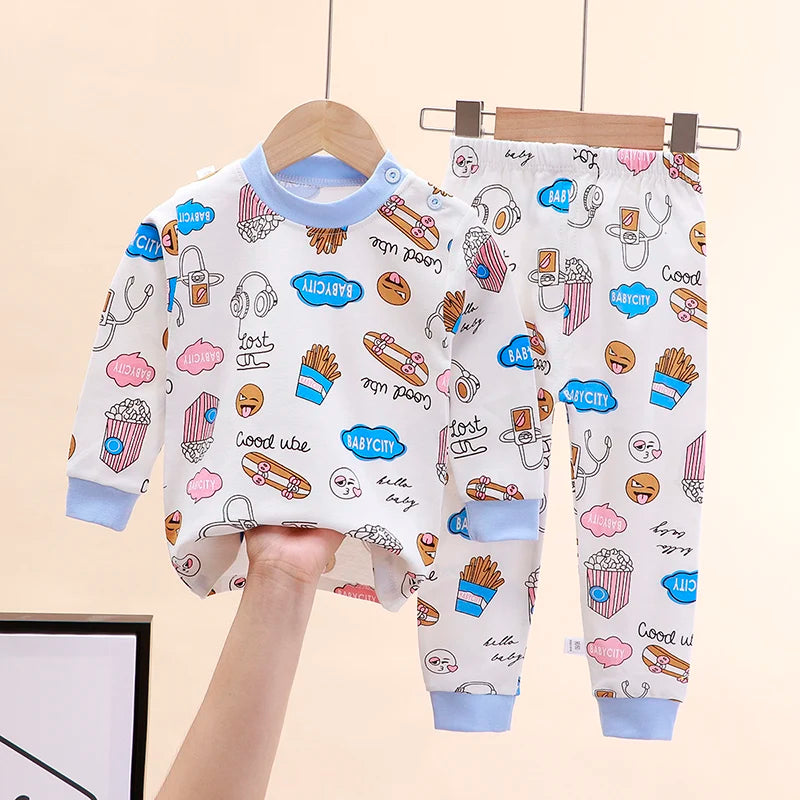 Boy Girl Pajama Set Cartoon Unicorn Long Sleeve Underwear Elastic Waist Pants Outfits for Kids Clothes Autumn Spring DS39