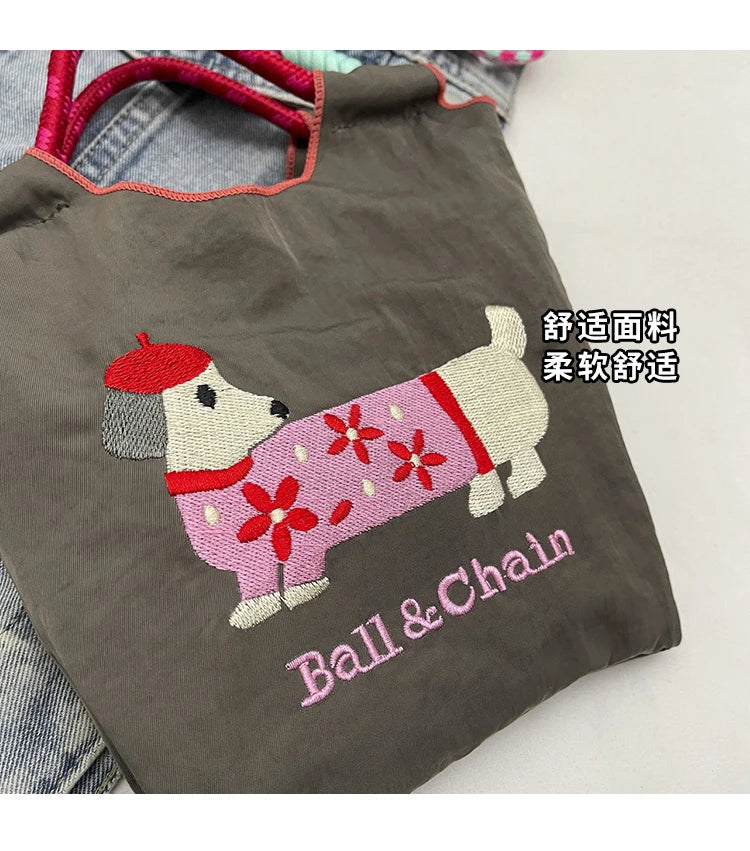 Cartoon embroidered handbag - casual and fashionable, single shoulder bag, lightweight, suitable for commuting, crossbody bag