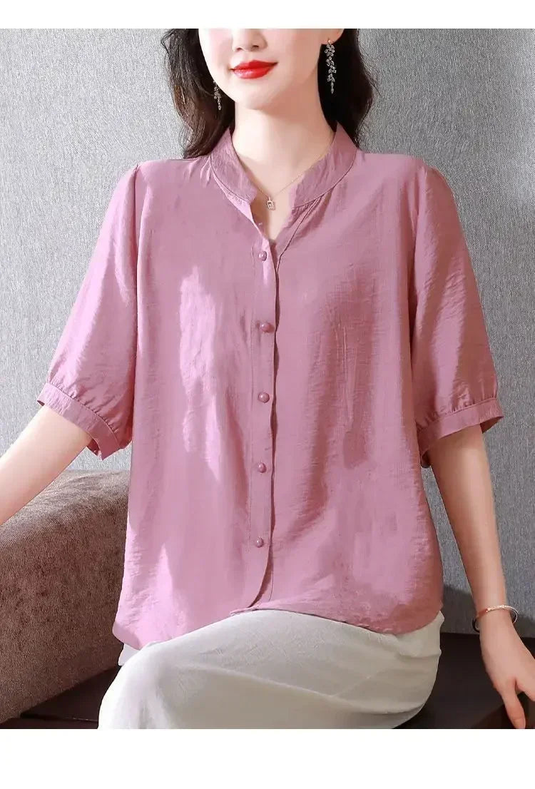 Summer 2025 Pure Cotton Shirt New Retro Top Loose New Breathable Top