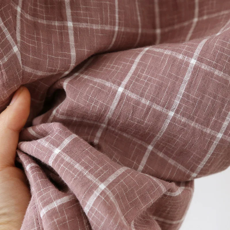 2025 Japanese New Men's Spring/Summer Pajama Set 100% Cotton Plaid Long Sleeve Pants Two Piece Set Large Relaxed Home Furnishing