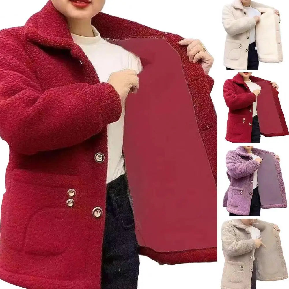 Women Jacket Coat Stylish Women's Lapel Jacket Coat with Imitation Lamb Wool Long Sleeve Thickened Outwear for Autumn Winter