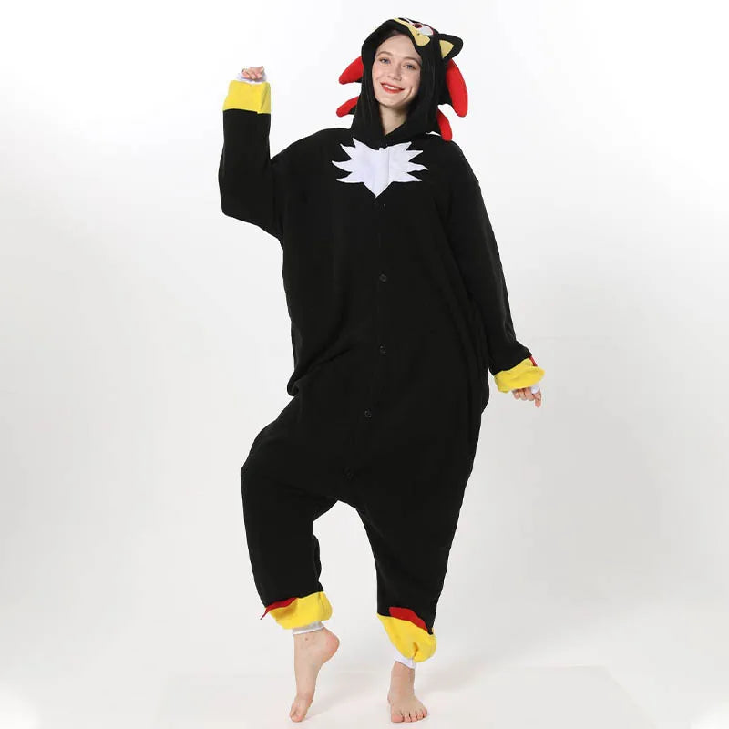 Sonic Anime Cartoon Plush Pajama Onesie Winter Flannel Adult Kids Sleepwear Warm Cosplay Bathrobe Pijama Onesies