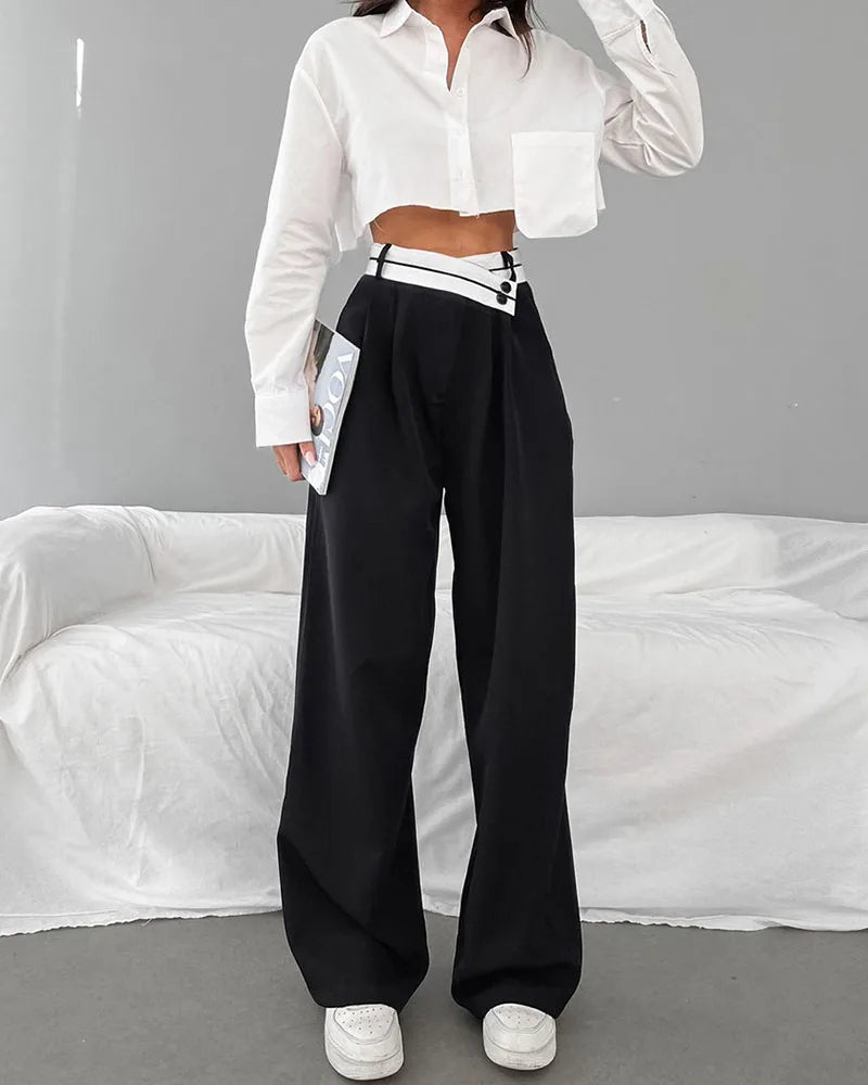 Women Pants Casual Wide Leg Pants for Women Black Suit Pants Office Lady Straight Pants High Waist Trousers Women Clothes Outfit