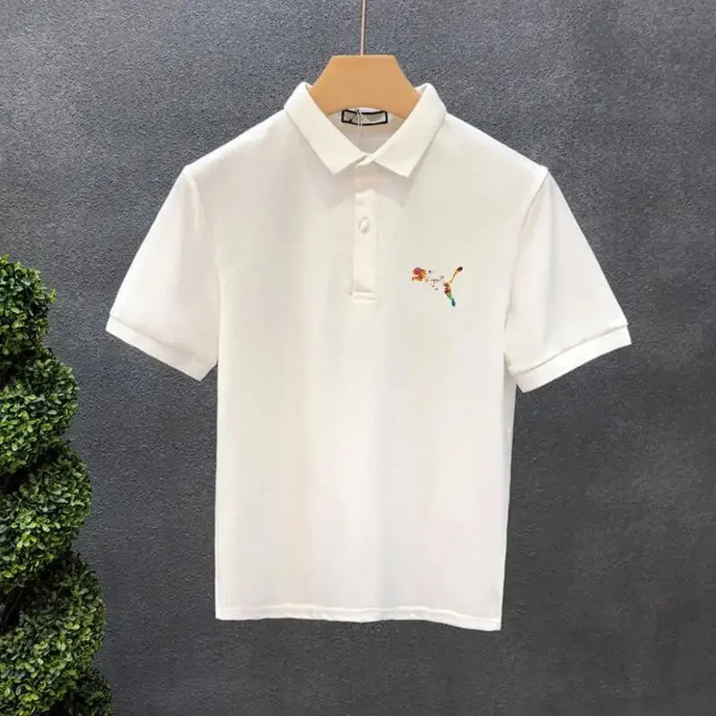 Polo Shirts Anime Male with Collar Tee Hip Hop Tops Heather Mens T-shirt Original Short Quarter Sleeve Aesthetic Casual Stylish
