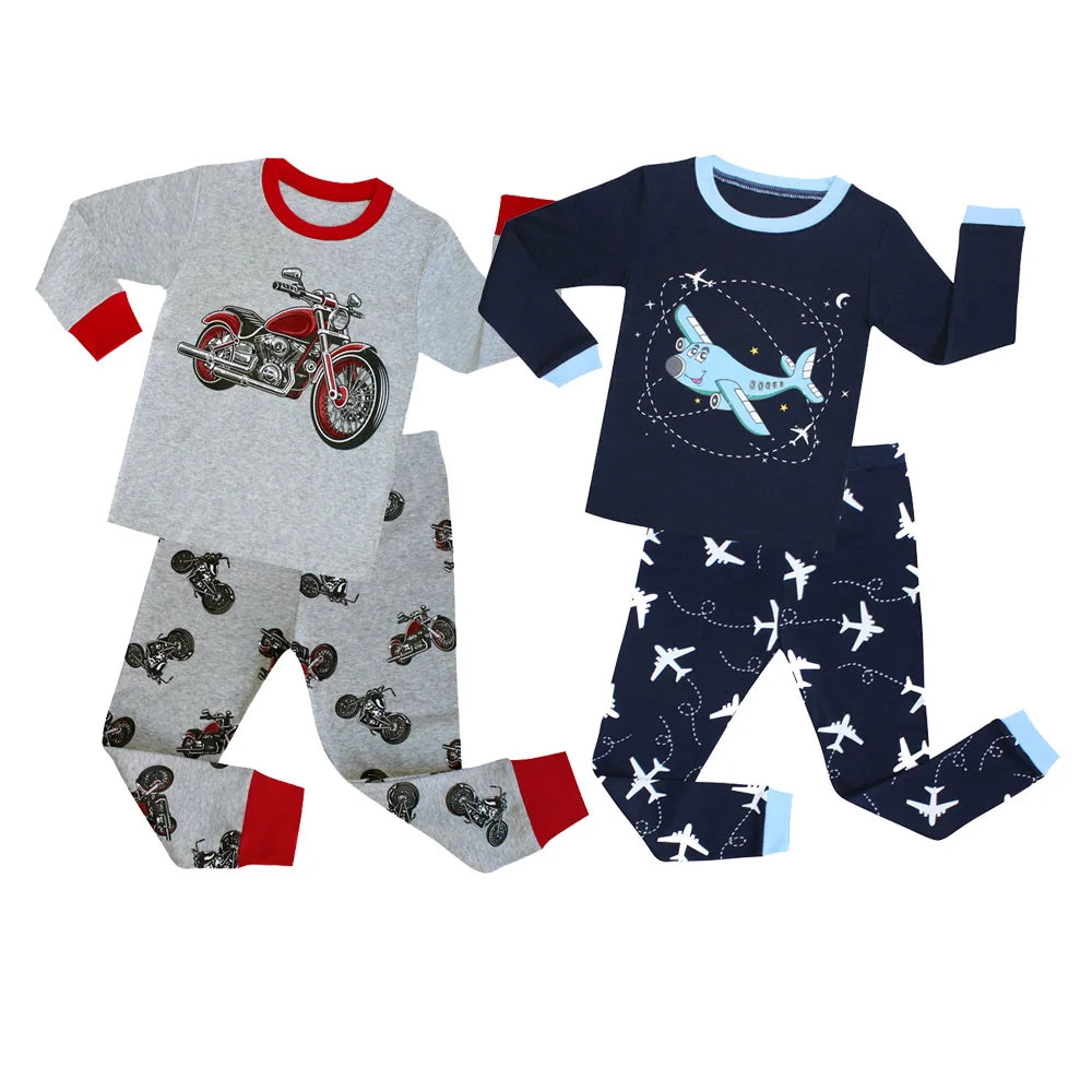 Boys Cartoon Pajamas Spring Autumn Long Sleevep Pijama Kids Airplane Motorcycle Pyjama Cotton Baby Homewear Underwear Clothes