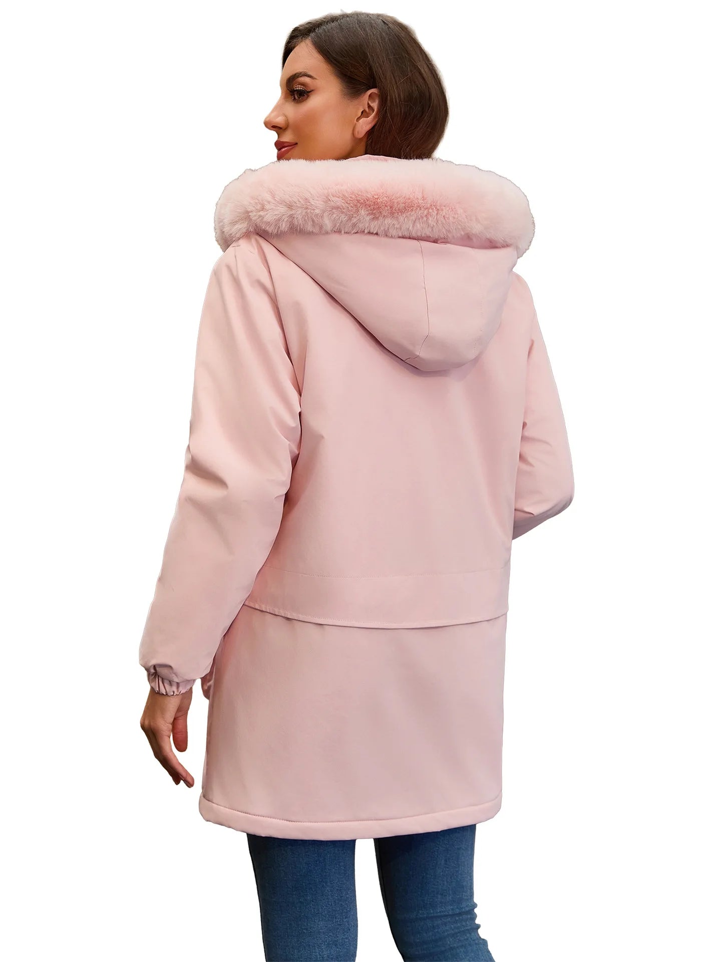 Cotton Coat Women 2025 Winter Mid-length Parka Plus Velvet Korean Style Large Fur Collar Plus Velvet Coat
