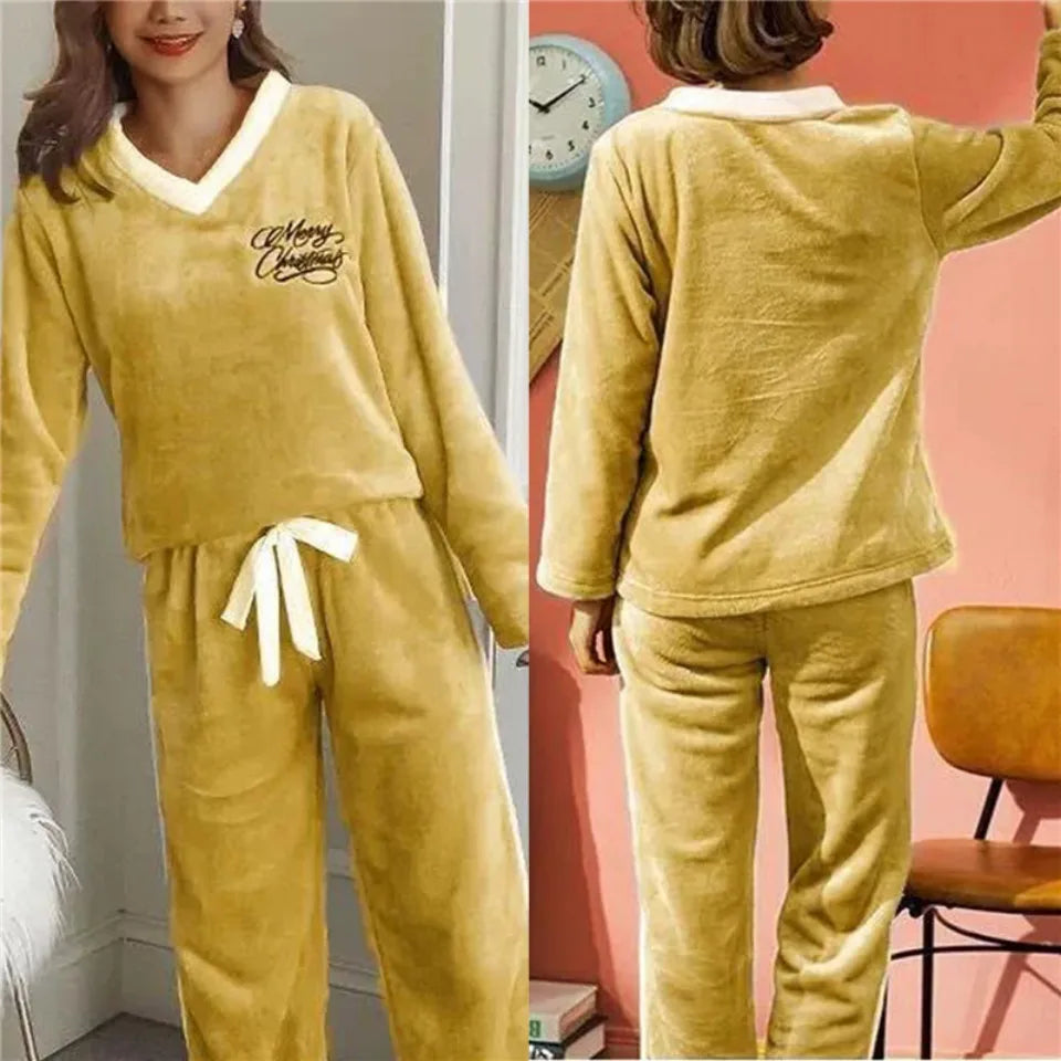 Autumn Winter Flannel Women's Pajamas Sets Polka Dots Printed Teddy Sleepwear Velvet Homewear Kawaii Girsl Pijamas Mujer Pyjama