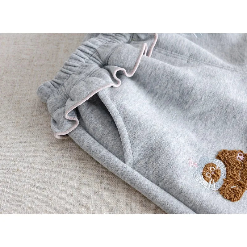 Girls Pants 2025 Spring Autumn Cartoon Trousers for Kids Embroidered Children Casual Loose Toddler Sporty Pants Baby Clothing