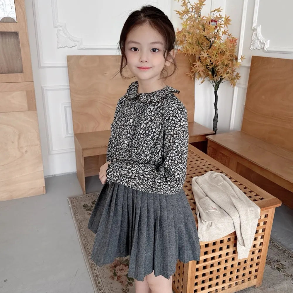 kids girls clothes baby tops cotton shirts fashion clothes girls French retro printed long sleeved shirt