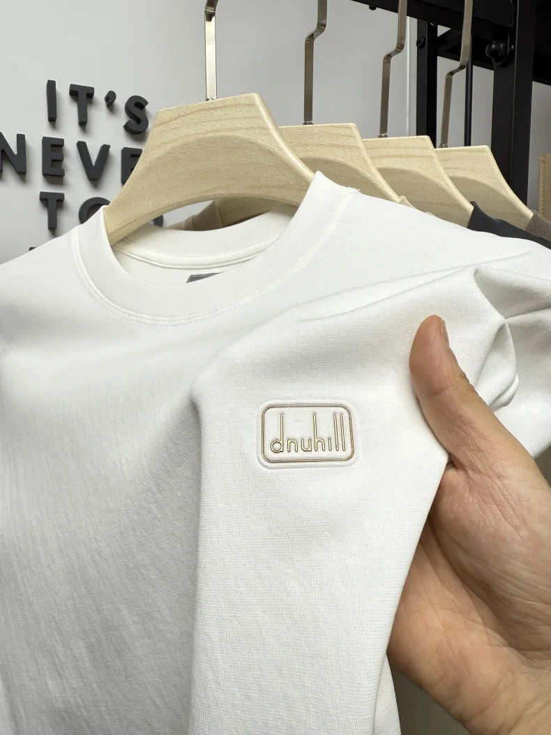 Men's short sleeved T-shirt 2025 summer hot item solid color round neck high-quality simple trendy casual base shirt for men top