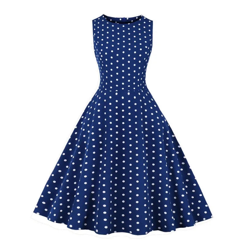 2025 New Women Party Dress Dot Print Sleeveless A Line 50s Evening Gowns Red A-line Tight Waist Prom Banquet Summer Midi Dress