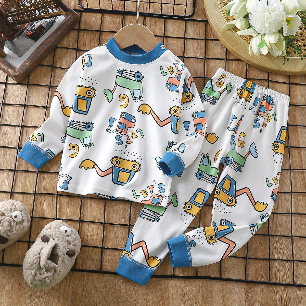 Boy Girl Pajama Set Cartoon Unicorn Long Sleeve Underwear Elastic Waist Pants Outfits for Kids Clothes Autumn Spring DS39